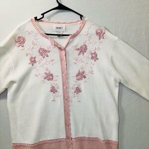 White and Pink Floral Women's Sweater